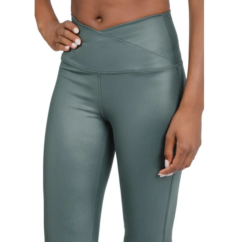 NWT 90 Degree By Reflex Interlink High Waist Faux Leather Flared Leg Yoga Pants - Picture 3 of 7